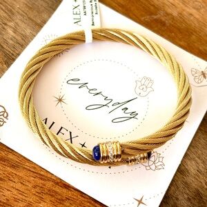 Alex and Ani Gold Twisted Bracelet with Blue Accent